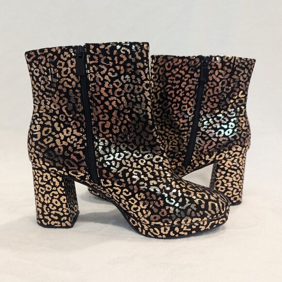 TORRID Metallic Leopard Print Booties 10WW Extra Wide Chunky Platform Heel Black - Picture 7 of 9